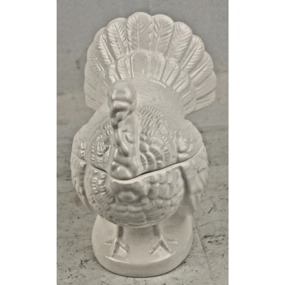 Williams Sonoma White Ceramic Turkey Covered Serving Bowl Tureen Thanksgiving